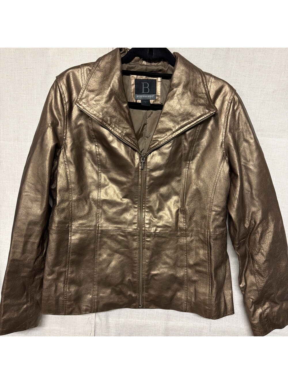 B By Bernardo Womens Gold Leather Jacket Size Large